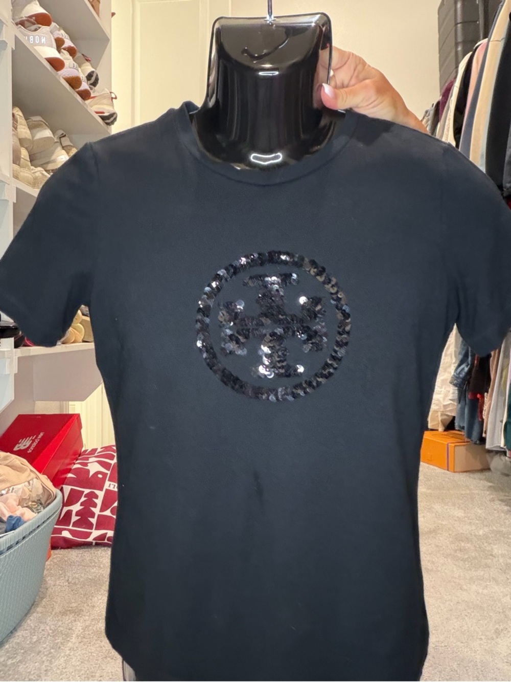 Tory Burch black Sequin Logo Tee